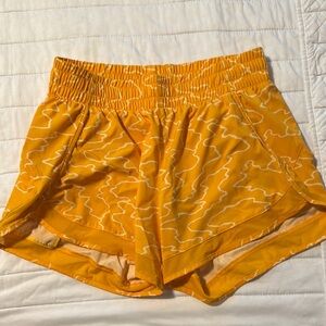 Yellow Printed Mesh Racer Run Short